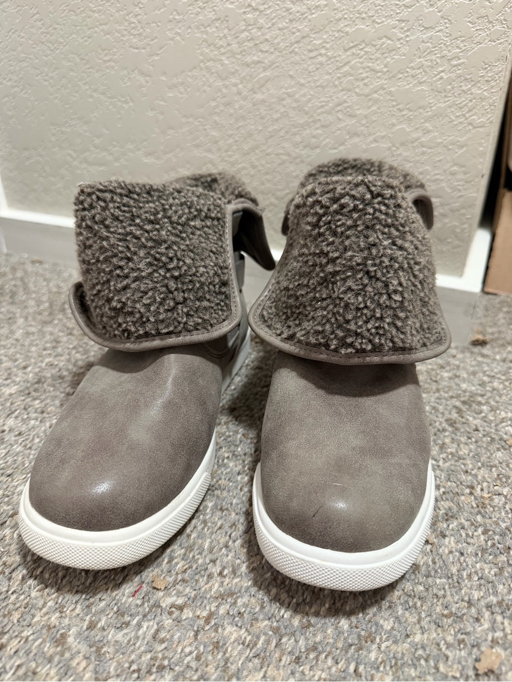 Airwalk Fold-Over Sherpa Ankle Boots in Gray